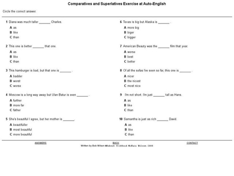 Comparatives and Superlatives Exercise in Auto-English Worksheet