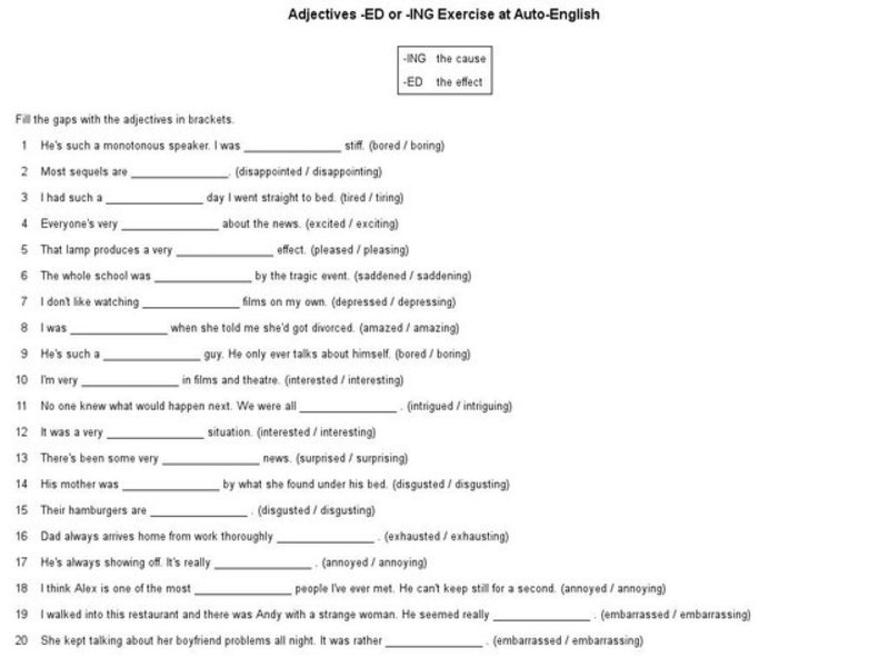 Adjectives:  -ed or -ing Worksheet