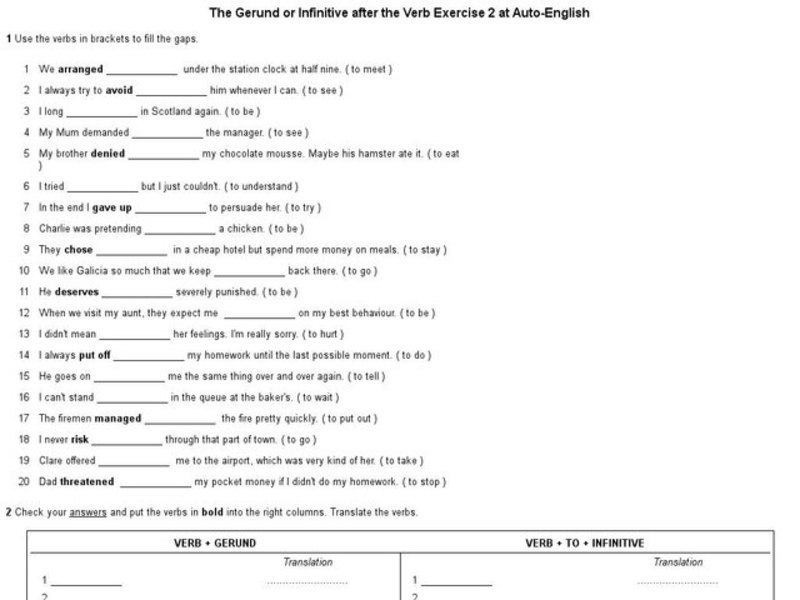 The Gerund or Infinitive after the Verb Interactive