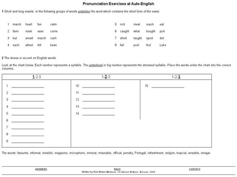 Pronunciation Exercises Interactive