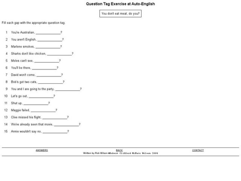  Question Tag Exercise Interactive
