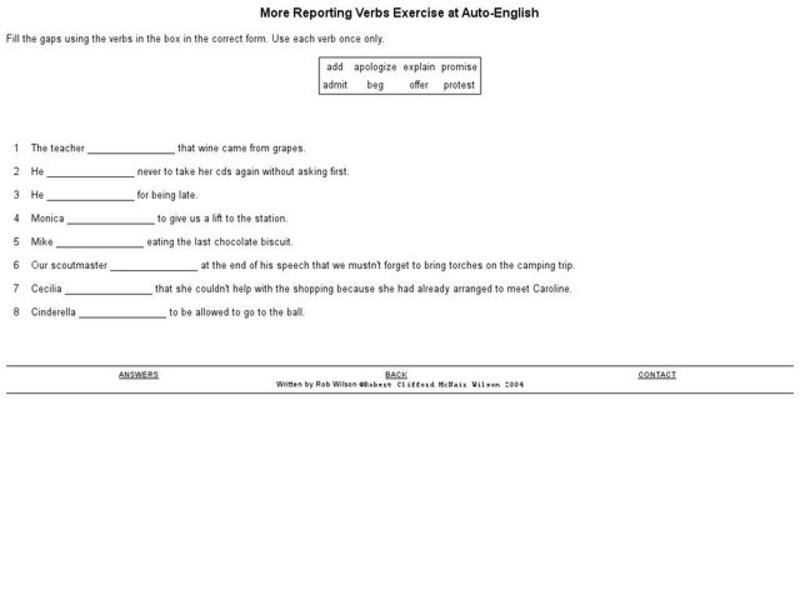 More Reporting Verbs Exercise Interactive