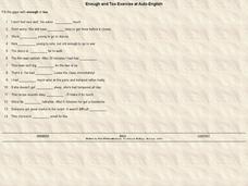 Enough and Too Exercise at Auto-English Worksheet