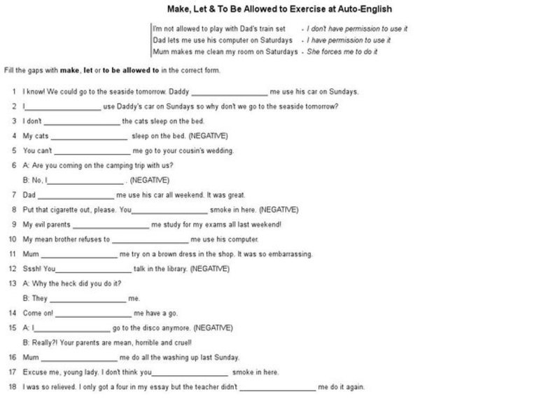Make, Let & To Be Allowed to Exercise Interactive