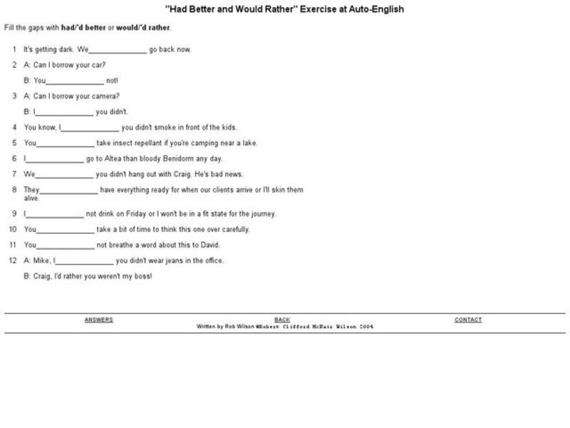 "Had Better and Would Rather" Exercise Interactive