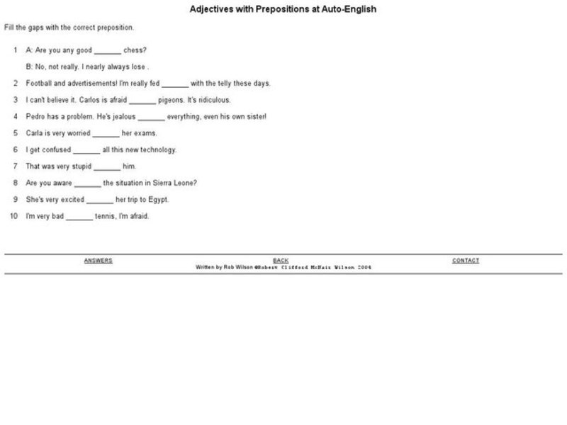 Adjectives with Prepositions Interactive