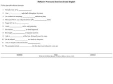 Reflexive Pronouns Exercise at Auto-English Worksheet