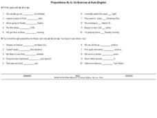 Prepositions At, In, On Exercise Interactive