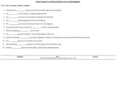 Need, Needn't, and Should Exercise at Auto-English Worksheet