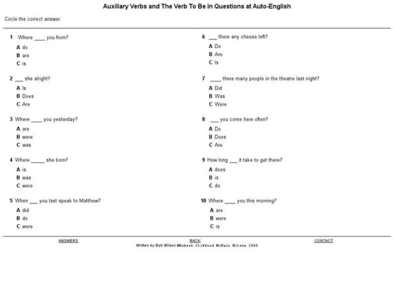 Auxiliary Verbs and the Verb To Be in Questions Interactive