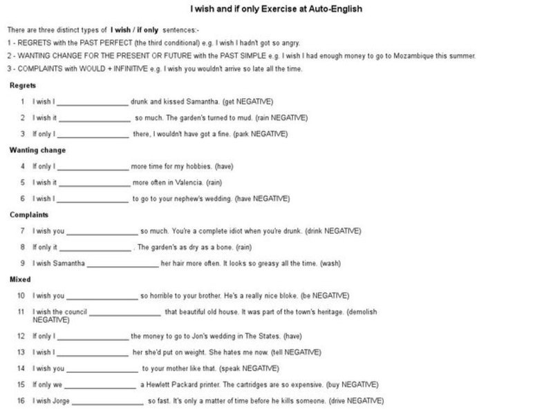 I Wish and If Only Exercise Interactive
