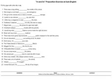 "In and On" Preposition Exercise Worksheet