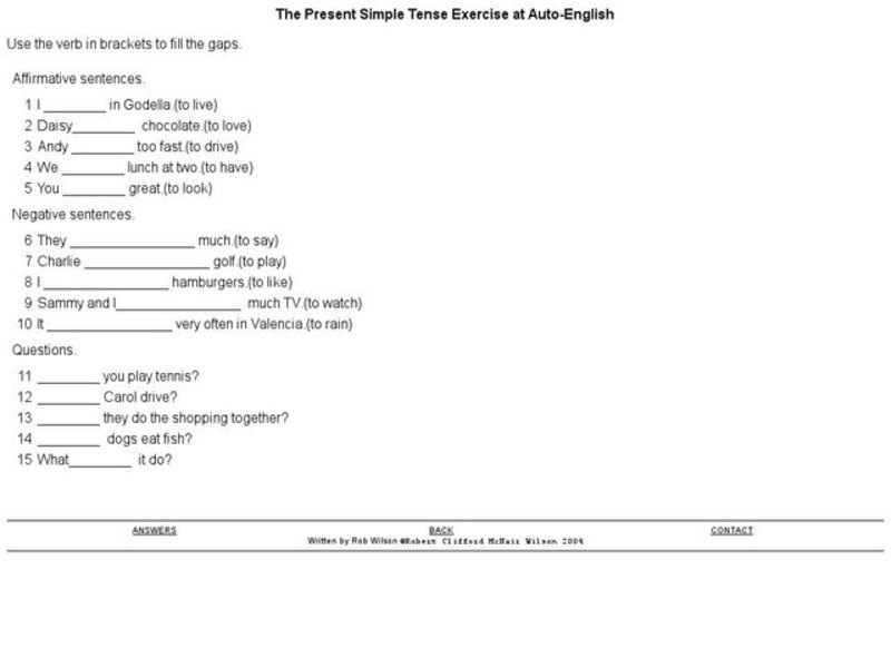 The Present Simple Tense Exercise Interactive