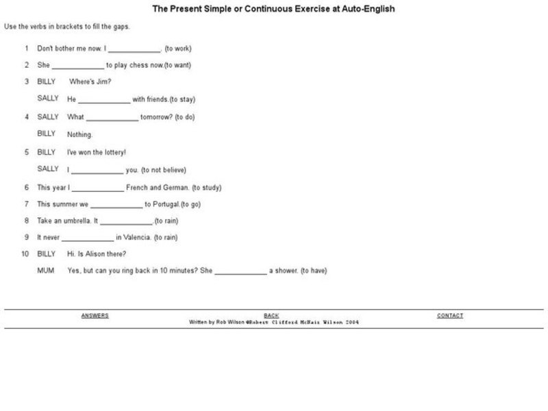 The Present Simple or Continuous Exercises Interactive