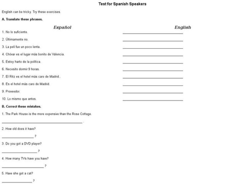 Test for Spanish Speakers Interactive