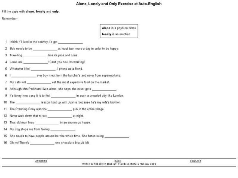 Alone, Lonely and Only Exercise Interactive