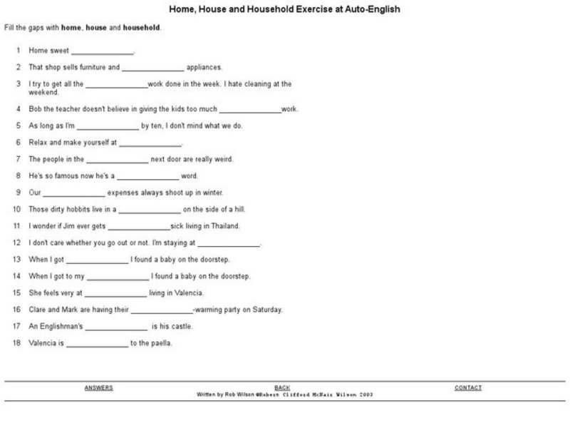 Home, House, and Household Exercise Interactive