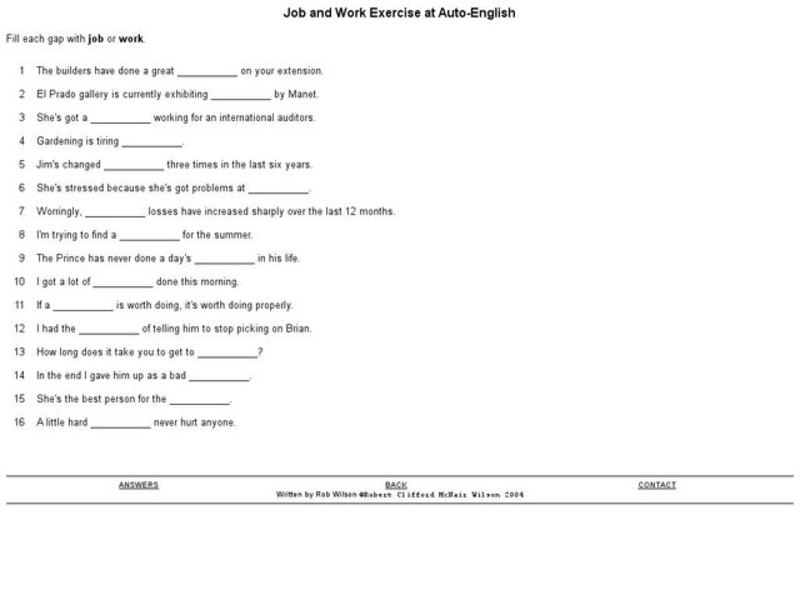 Job and Work Exercise Interactive