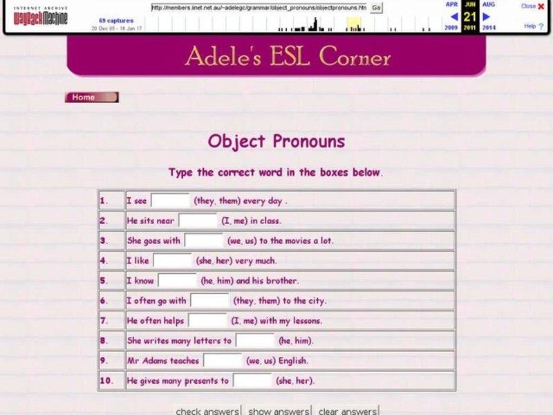 Adele's ESL Corner: Object Pronouns Interactive