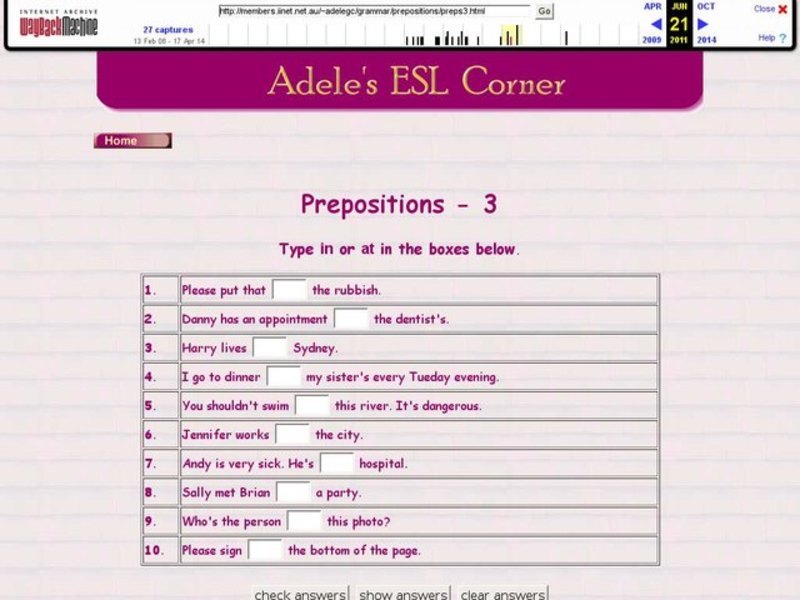 Adele's ESL Corner: Prepositions-3 Interactive