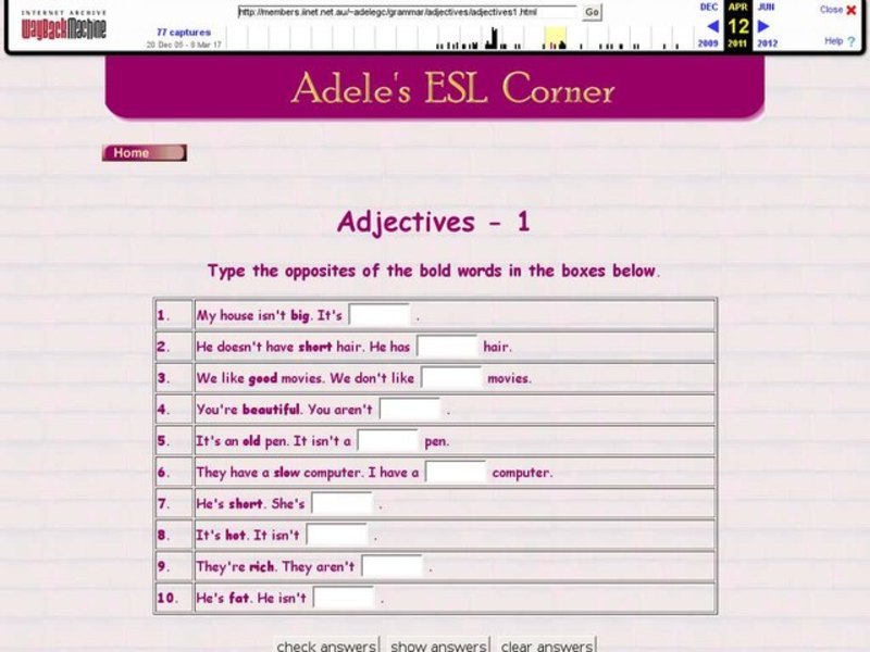 Adele's ESL Corner: Adjectives-1 Interactive