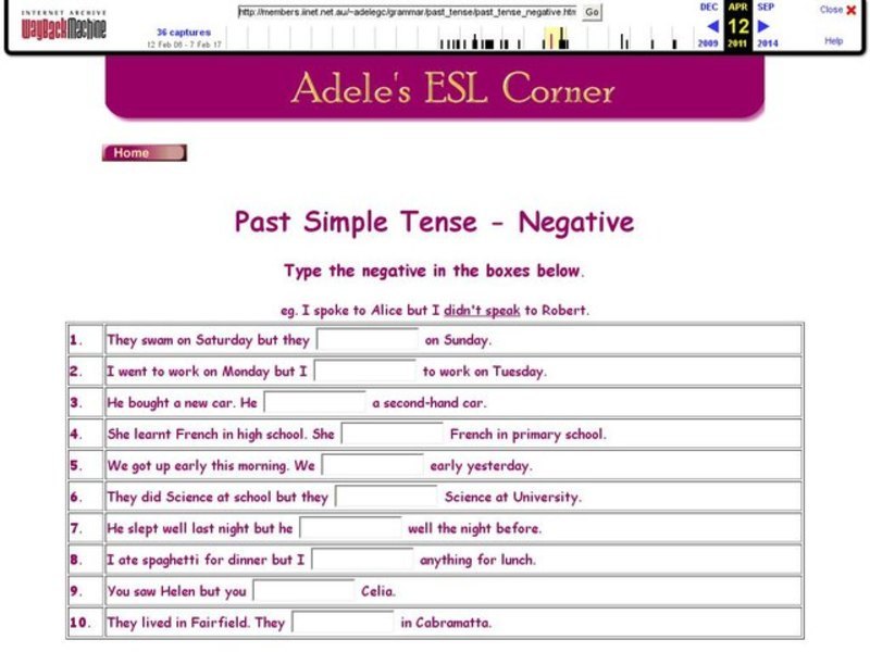 Adele's ESL Corner: Past Simple Tense-Negative Interactive