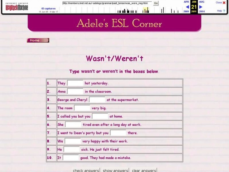 Adele's ESL Corner: Wasn't/Weren't Interactive