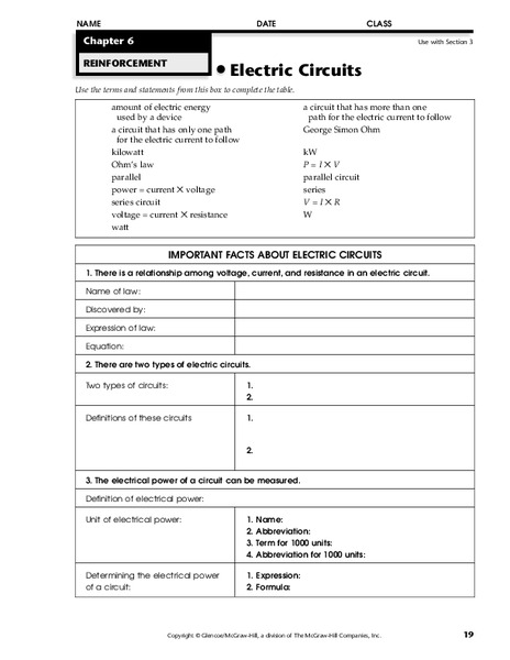 Electric Circuits Worksheet