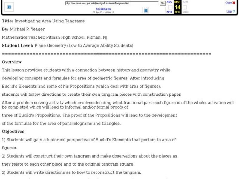 Investigating Area Using Tangrams Lesson Plan