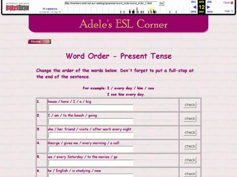 Adele's ESL Corner: Word Order-Present Tense Interactive