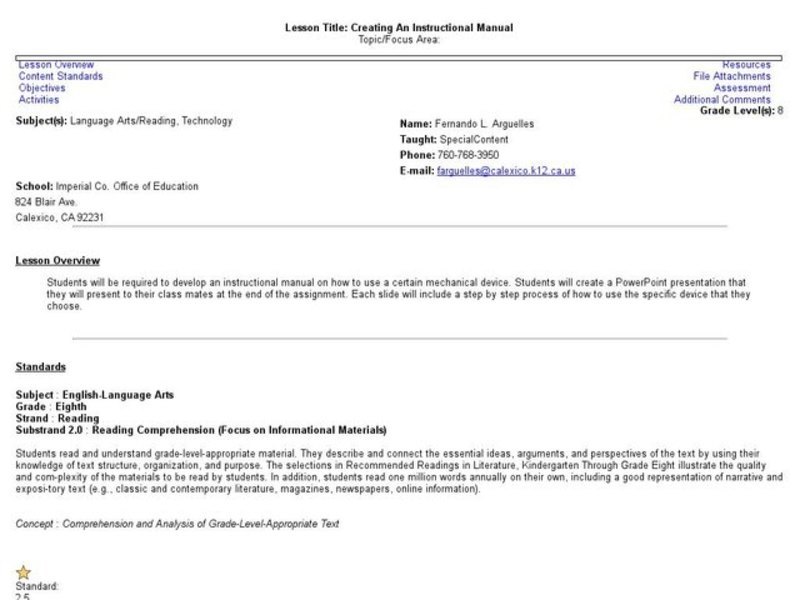 Creating an Instructional Manual Lesson Plan