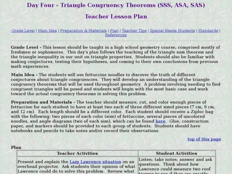 Triangles Congruency Theorems Lesson Plan