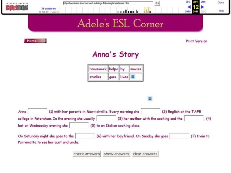 Adele's ESL Corner: "Anna's Story" Interactive