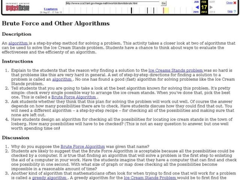 Brute Force and Other Algorithms Lesson Plan