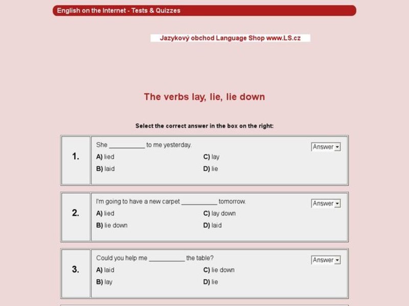 The verbs lay, lie, lie down Interactive