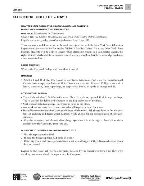 Electoral College Lesson Plan