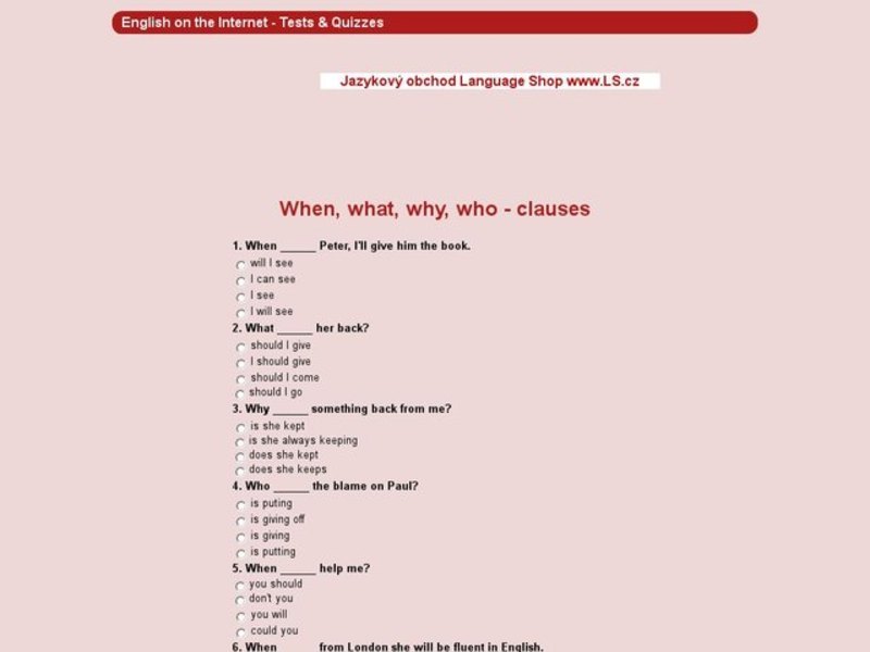 When, what, why, who - clauses Interactive