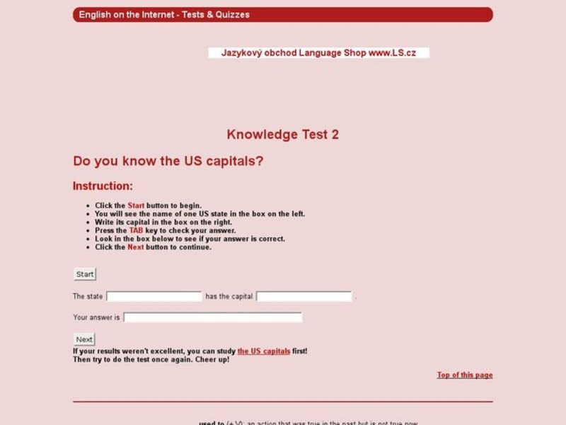 Knowledge Test #2 U.S. Capitals Interactive
