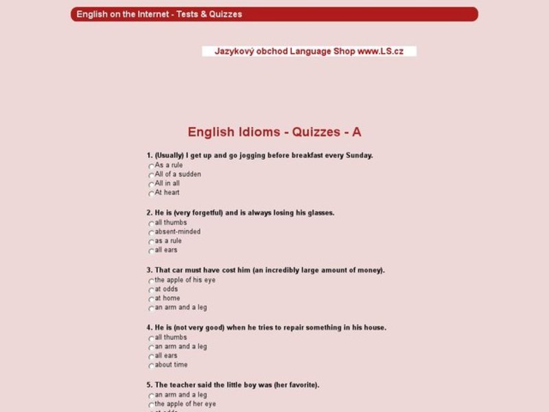 Quiz on Idioms #1 Interactive