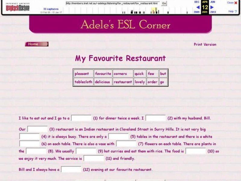 My Favorite Restaurant Interactive