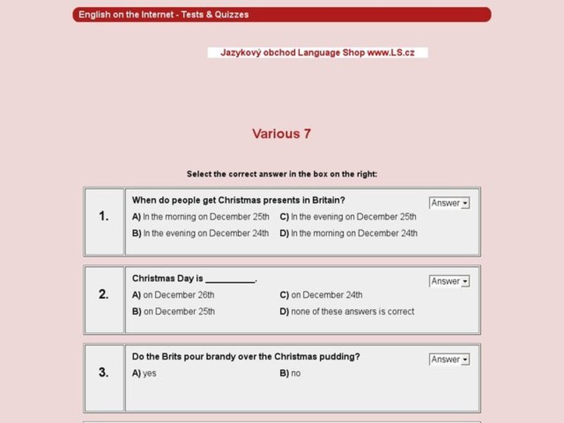Vocabulary Review #7 - Christmas Interactive
