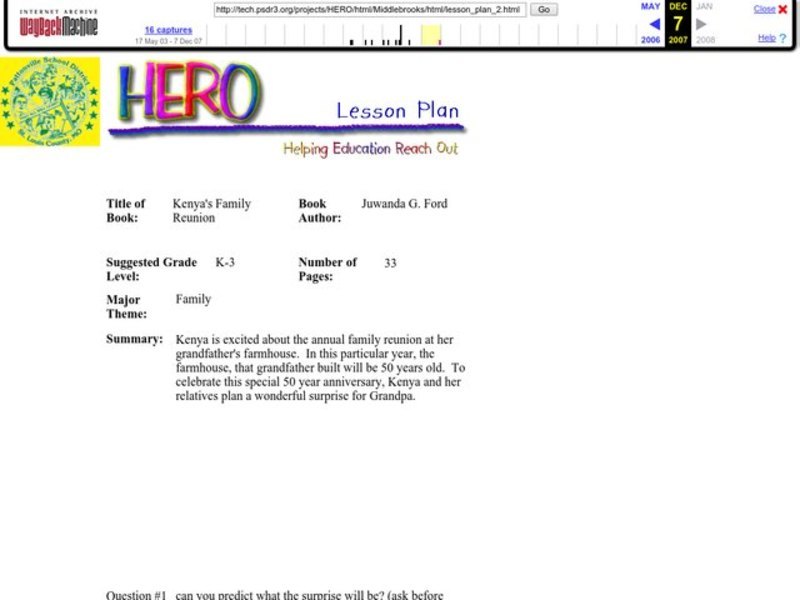 Kenya's Family Reunion Worksheet