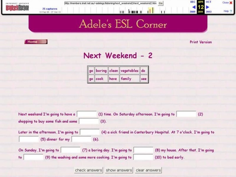 Adele's ESL Corner: Next Weekend-2 Vocabulary Activity Interactive