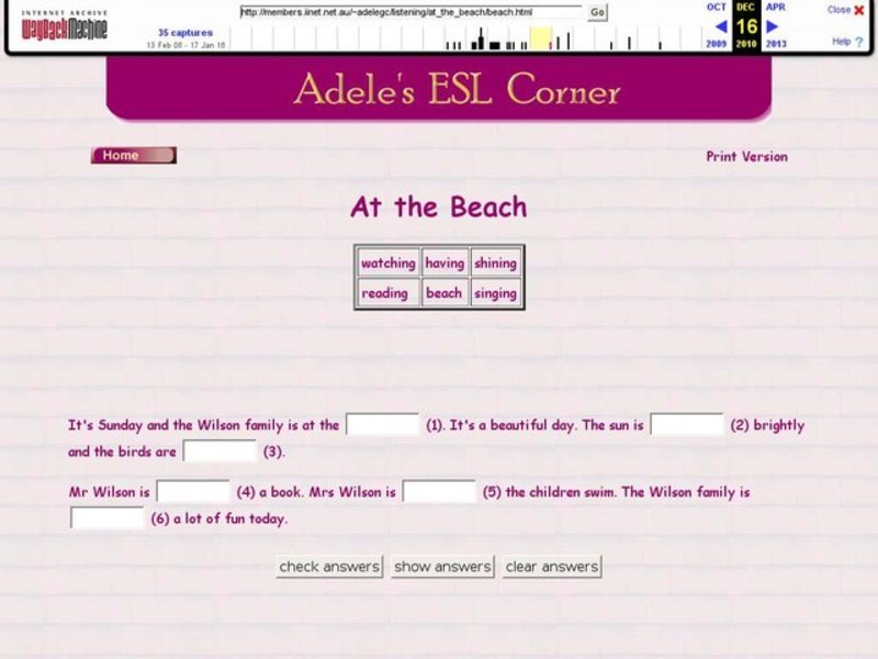 At The Beach Listening Comprehension Interactive