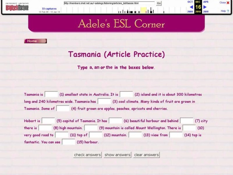 Adele's ESL Corner: Article Practice Interactive
