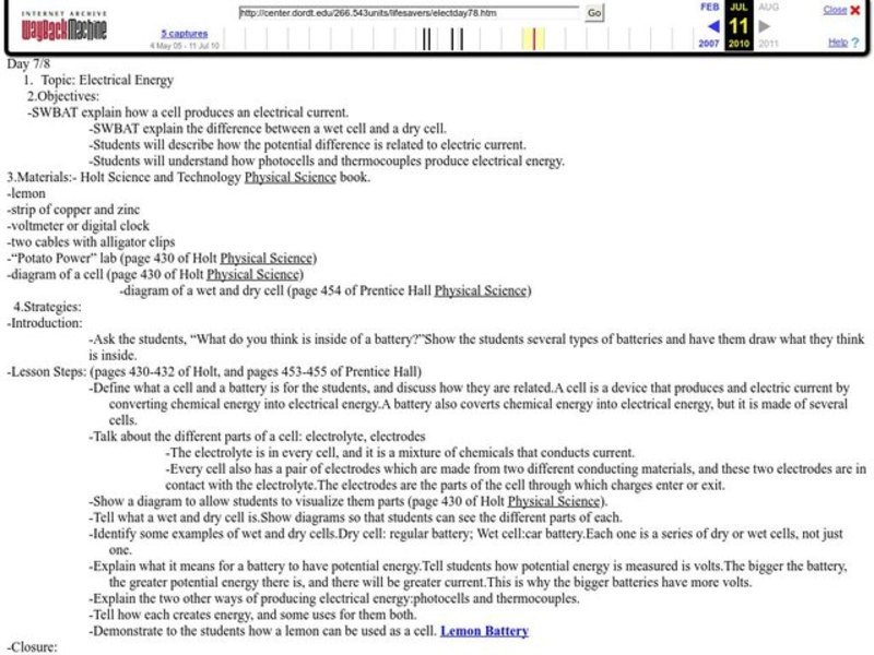 Electrical Energy Lesson Plan