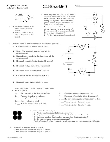 Electricity Worksheet