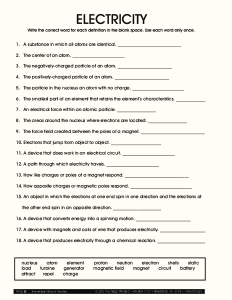 Electricity Worksheet