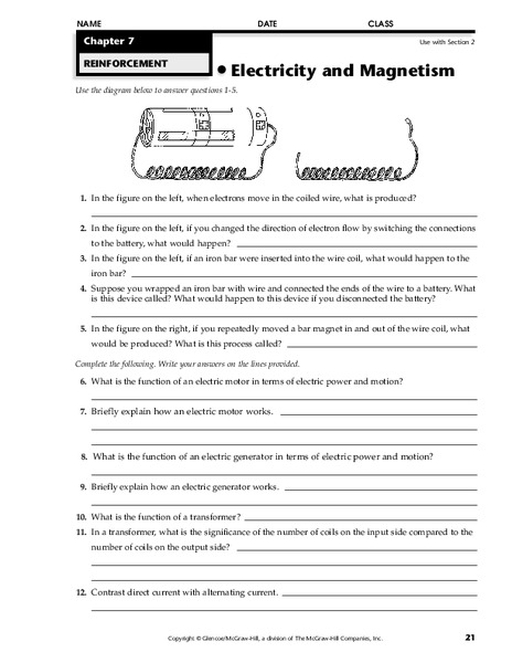 Electricity and Magnetism Worksheet
