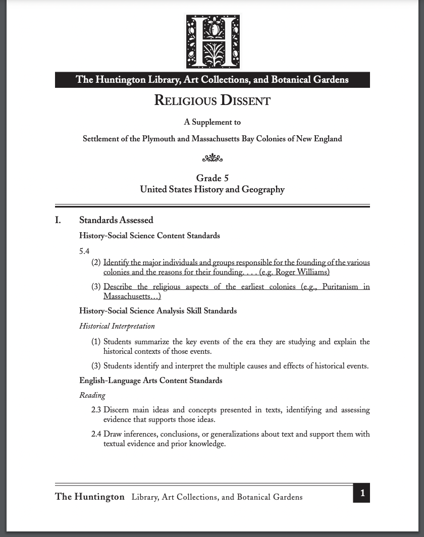 Religious Dissent Lesson Plan